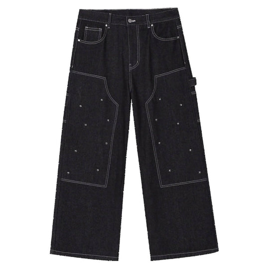 MEDM Star Studded Double Knee Baggy Jeans | Face 3 Face