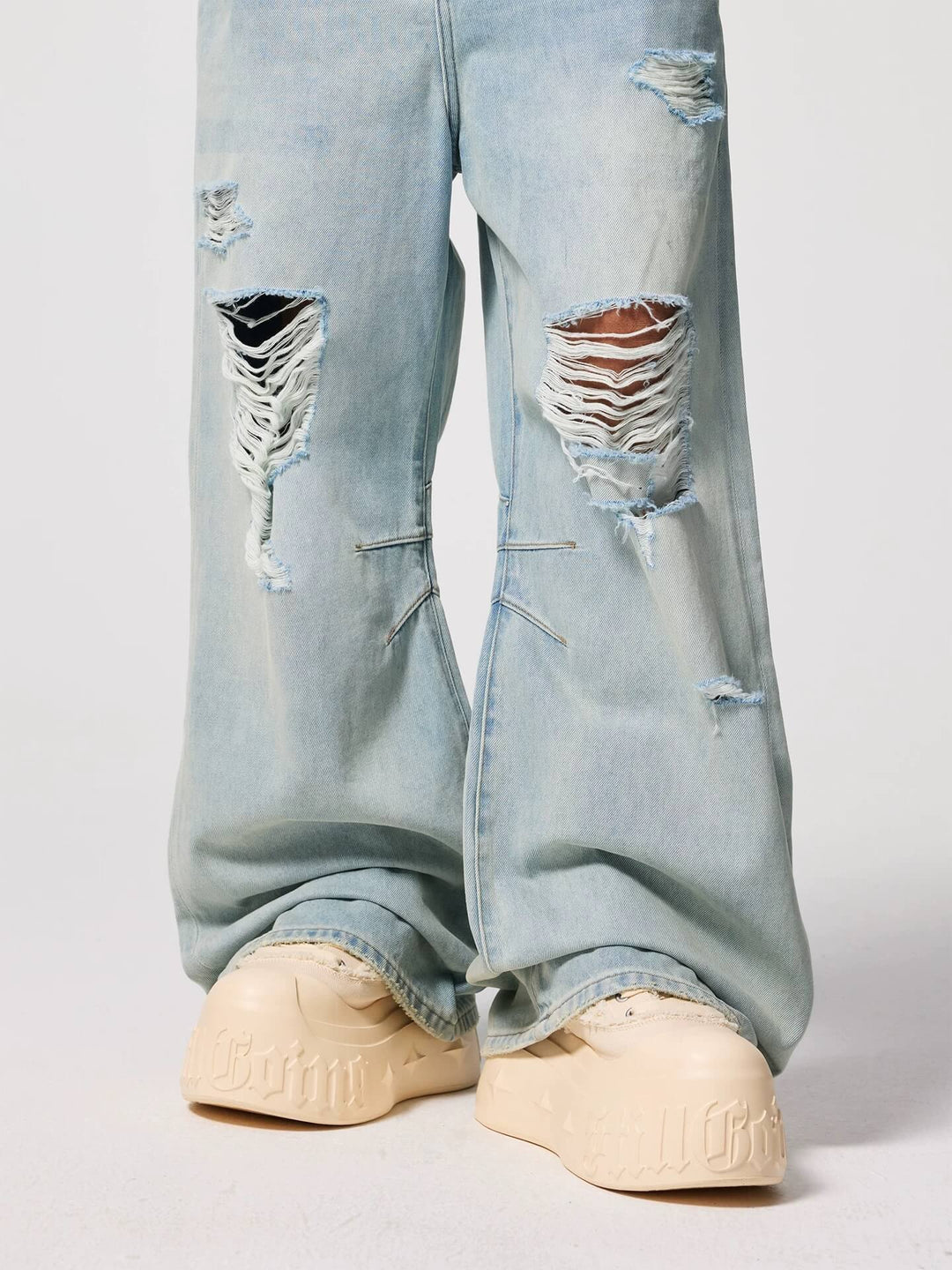 1807 Light Blue Vintage Washed Distressed Jeans | Face 3 Face