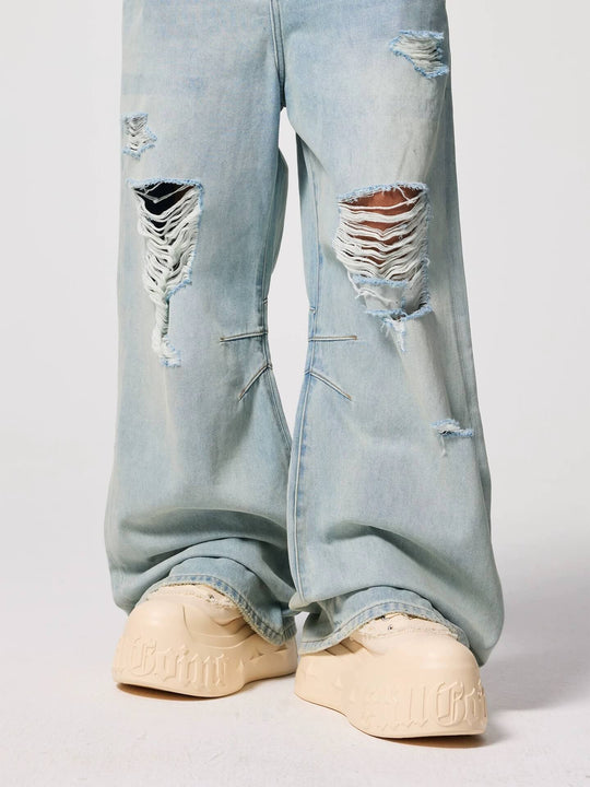 1807 Light Blue Vintage Washed Distressed Jeans | Face 3 Face