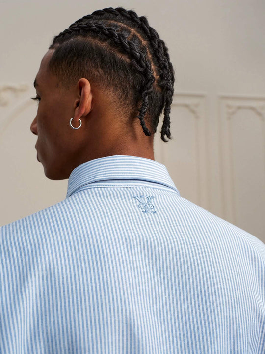 YADcrew Striped Embroidered Placket Button Up Long Sleeve Shirt | Face 3 Face