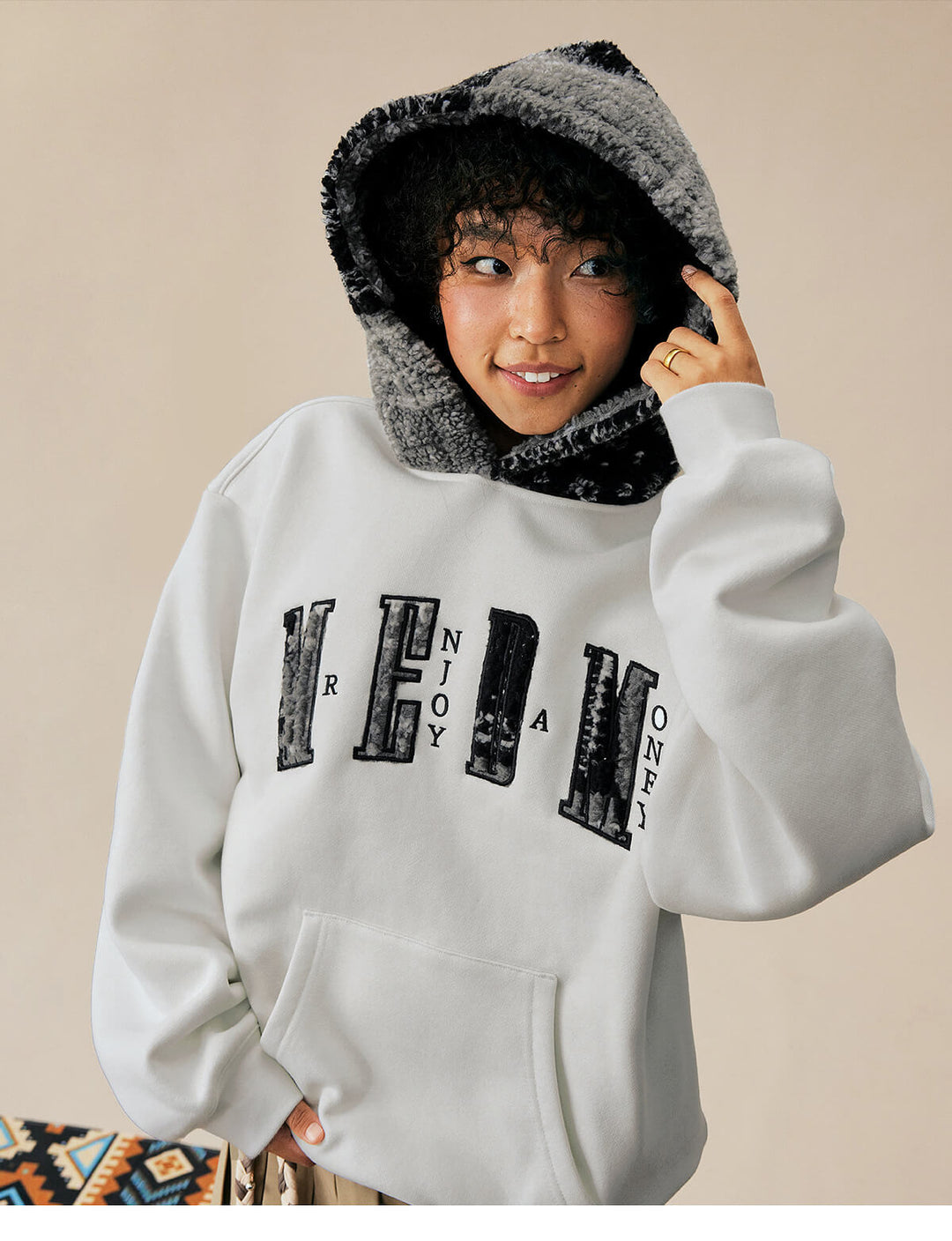 MEDM Patterned Sherpa Hood Patchwork Hoodie | Face 3 Face