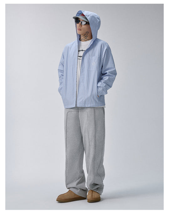 F2CE Striped Zip Up Hooded Shirt Jacket | Face 3 Face