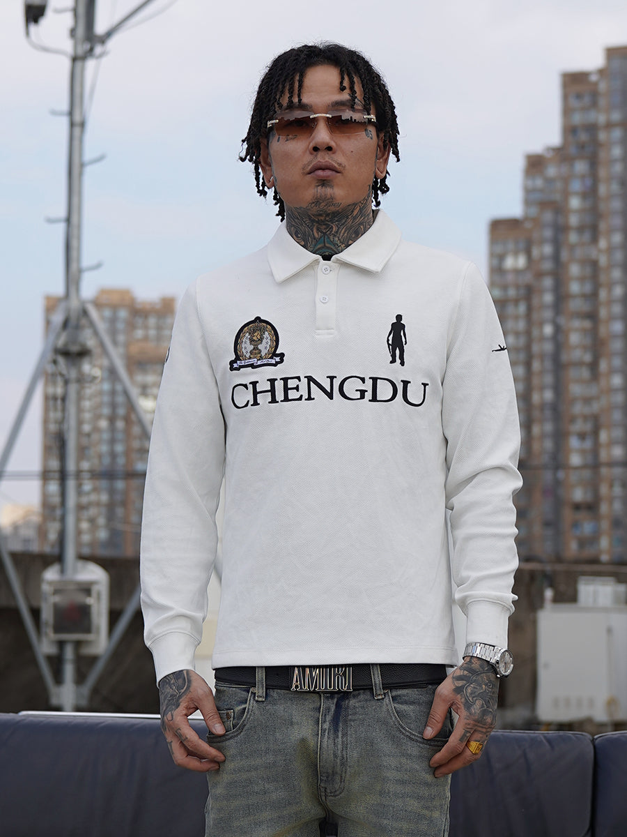 TGFCLUB 223 Patch Embroidered Slim Fit Long Sleeve Polo | Face 3 Face