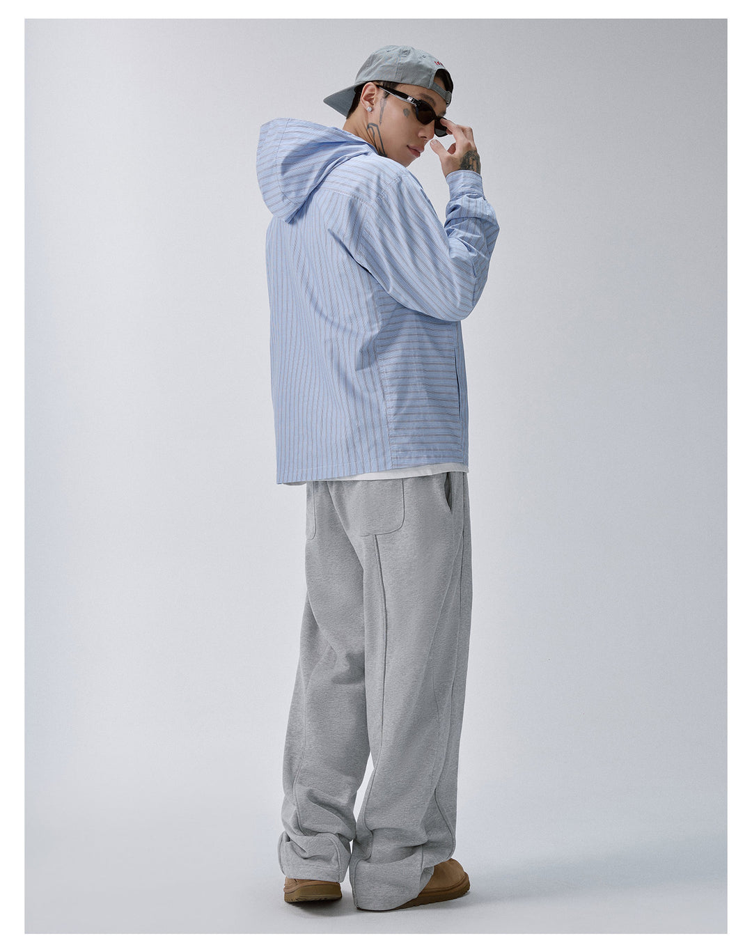 F2CE Striped Zip Up Hooded Shirt Jacket | Face 3 Face