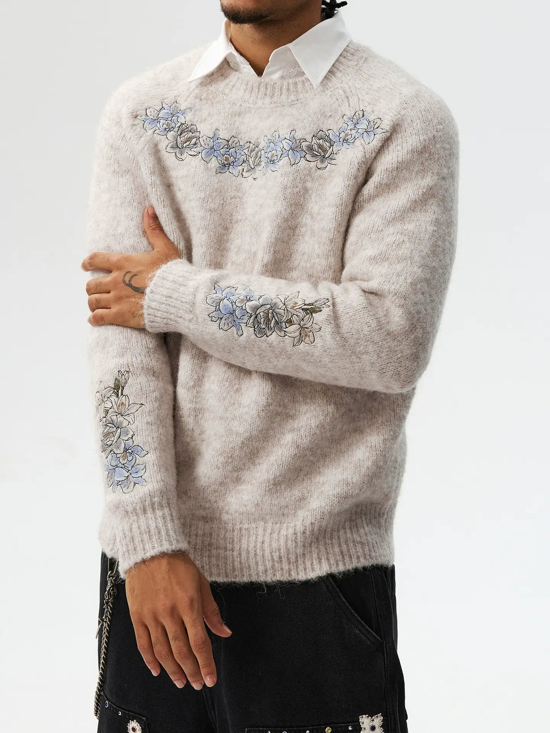 MEDM Floral Embroidered Mohair Knit Sweater | Face 3 Face