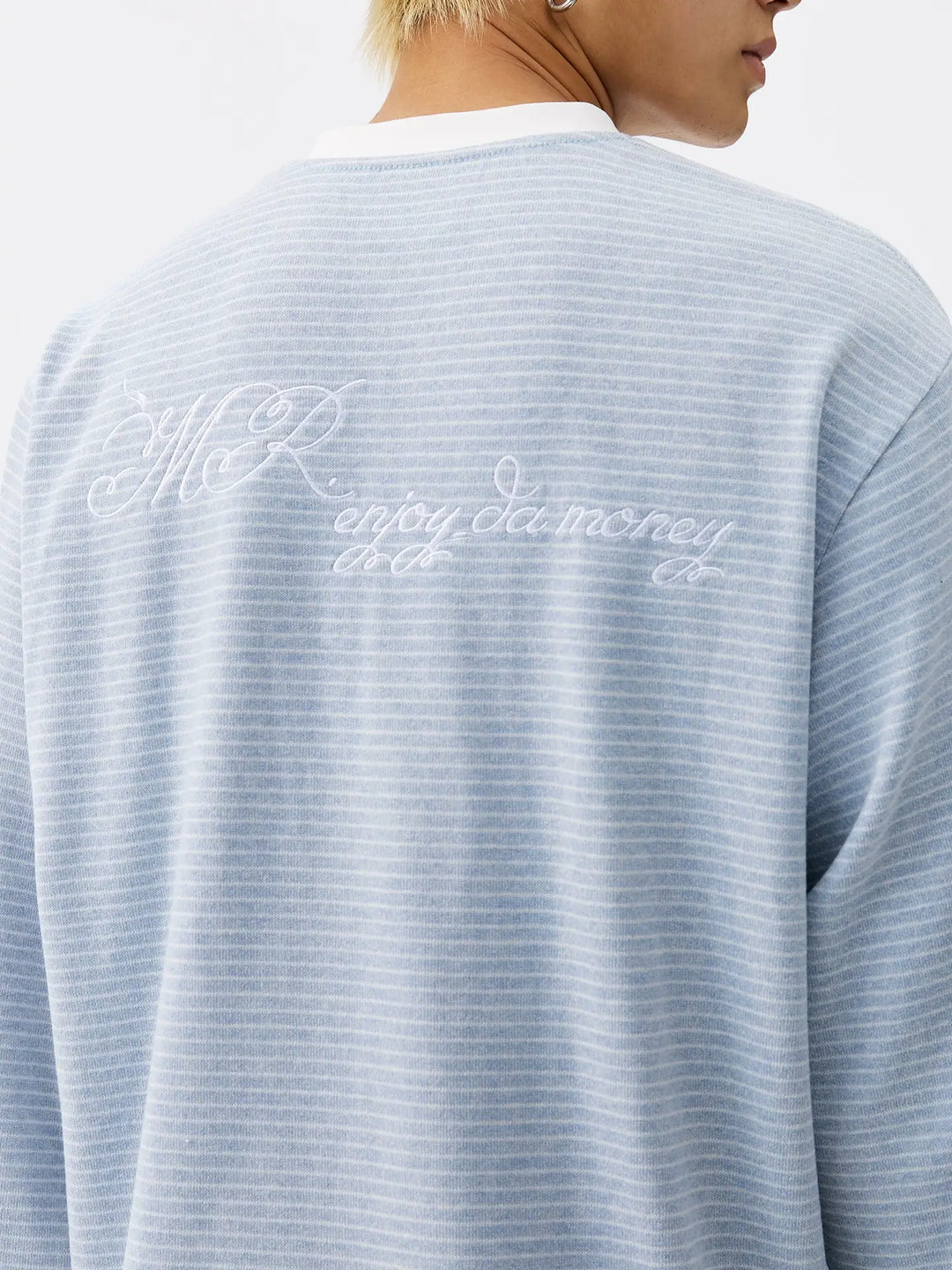 MEDM Rose Embroidered Striped Henley Long Sleeve Tee | Face 3 Face