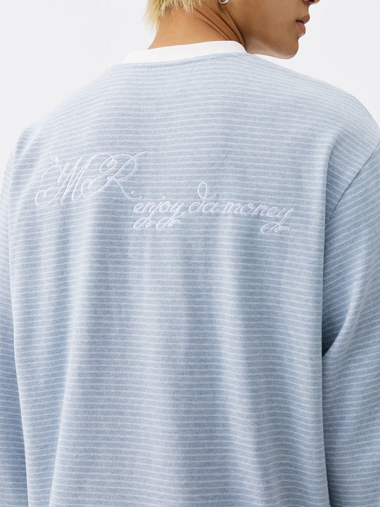MEDM Rose Embroidered Striped Henley Long Sleeve Tee | Face 3 Face