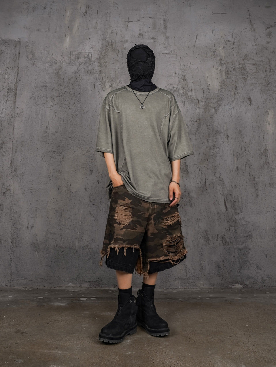 UNDERWATER Gray Sand-Washed Faded Deconstructed Tee | Face 3 Face