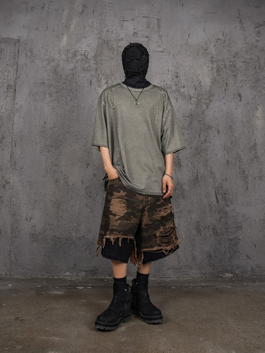 UNDERWATER Gray Sand-Washed Faded Deconstructed Tee | Face 3 Face