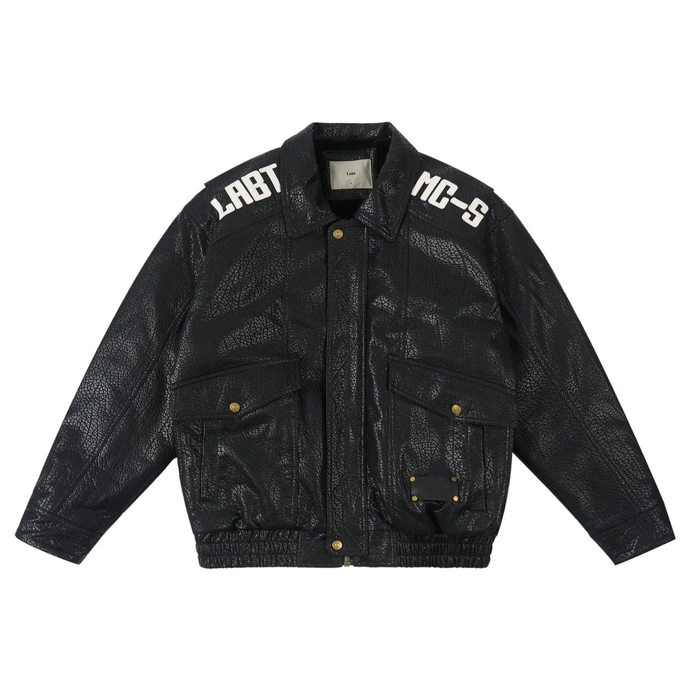Labt Elephant Grain PU Leather Embroidered Patch Jacket | Face 3 Face