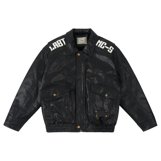Labt Elephant Grain PU Leather Embroidered Patch Jacket | Face 3 Face