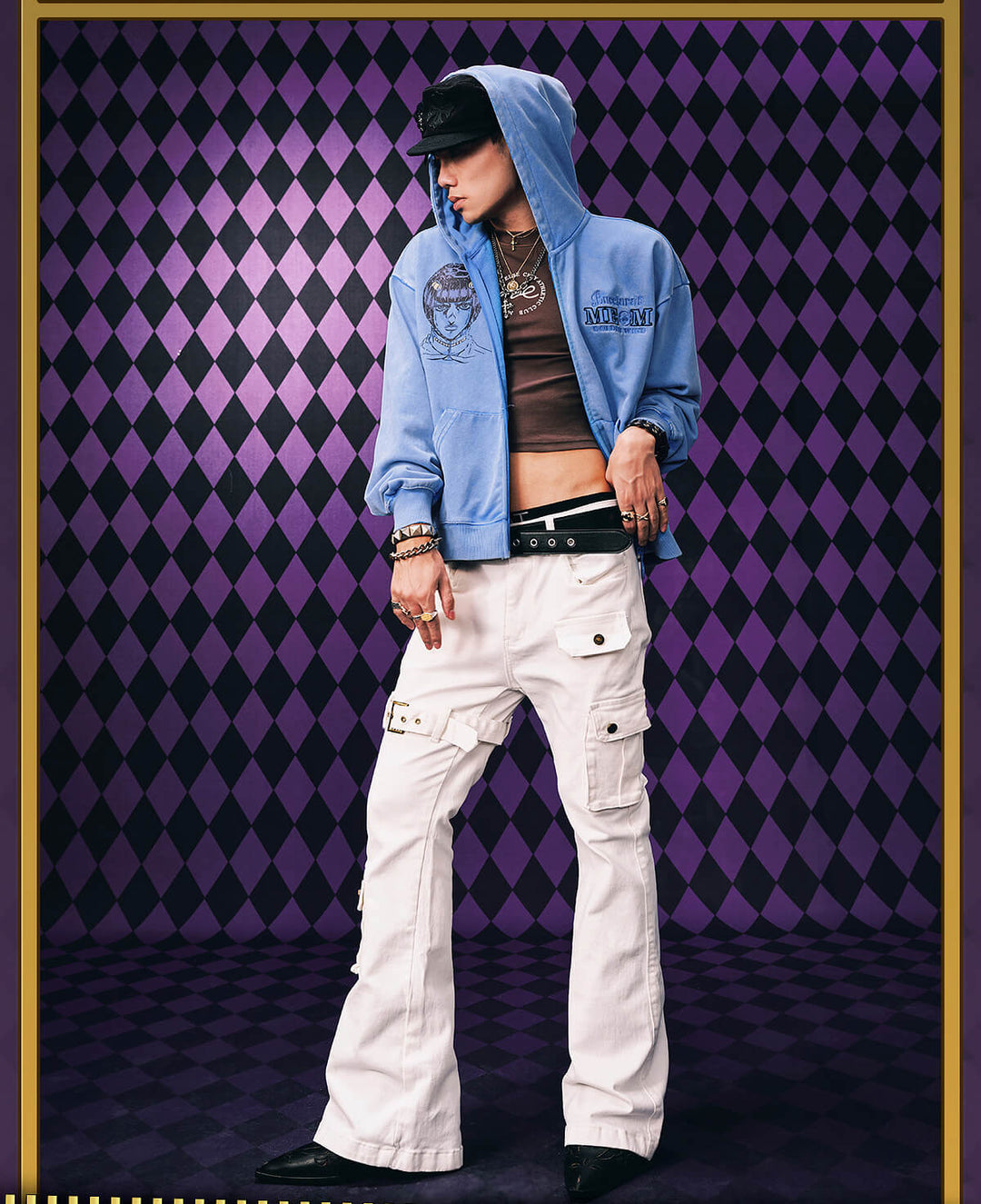 MEDM × JOJO Washed Graphic Print Zip Up Hoodie | Face 3 Face