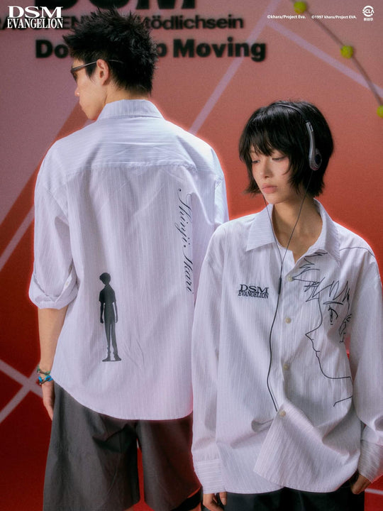 DSM x EVA Shinji Ikari Embroidered Striped Long Sleeve Shirt