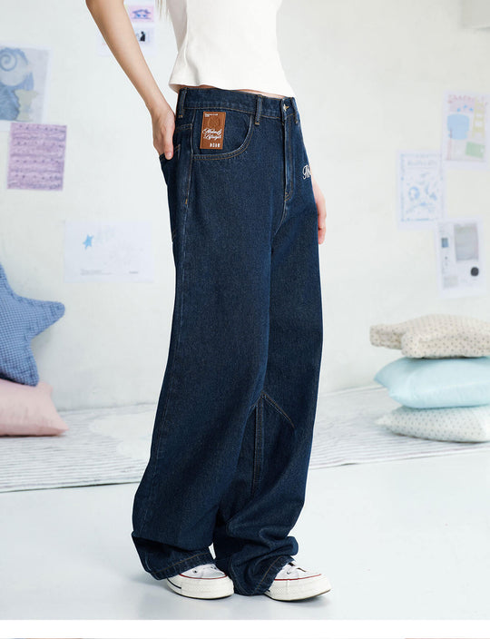 MEDM Leather Label Logo Embroidered Jeans | Face 3 Face