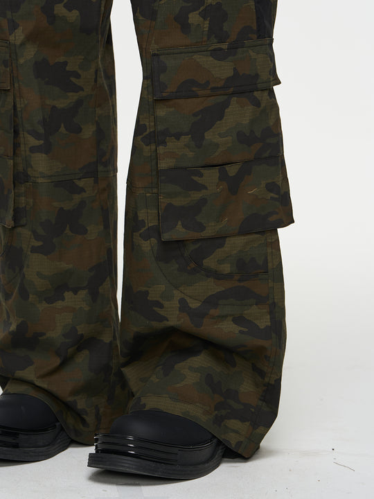 BLIND NO PLAN Colorblocking Textured Check Camouflage Work Cargo Pants | Face 3 Face