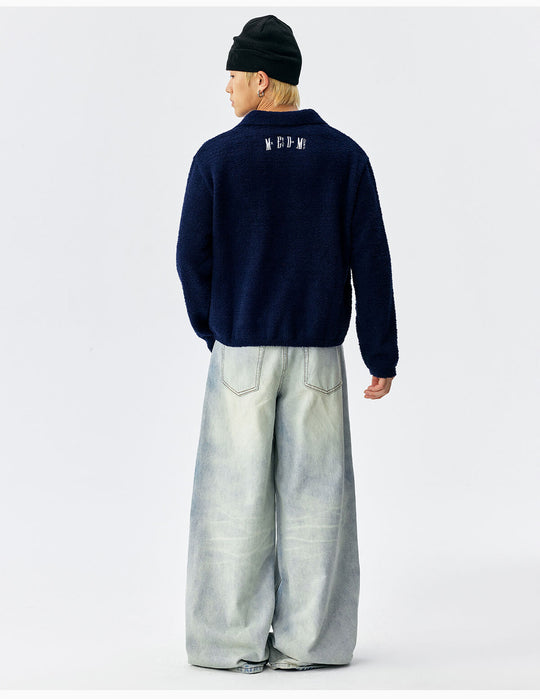 MEDM Coral Fleece Knit Long Sleeve Polo | Face 3 Face