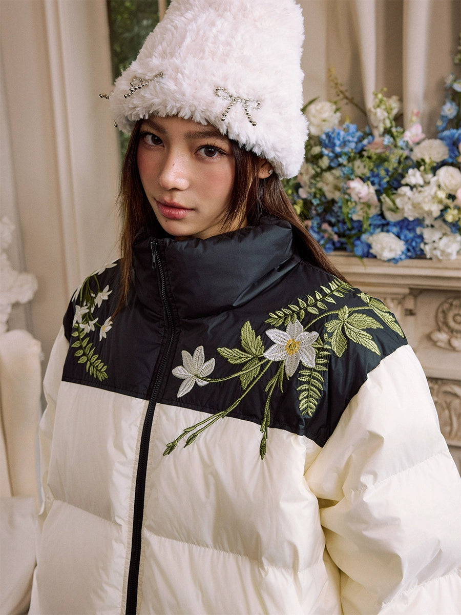 Harsh and Cruel Patchwork Wreath Embroidered Down Jacket | Face 3 Face