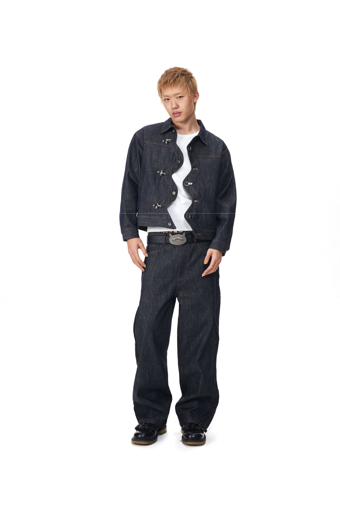EVILKNIGHT(EK) 3D Cut Twisted Front Denim Jacket | Face 3 Face