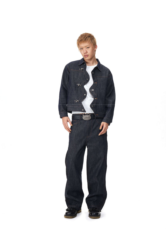 EVILKNIGHT(EK) 3D Cut Twisted Front Denim Jacket | Face 3 Face