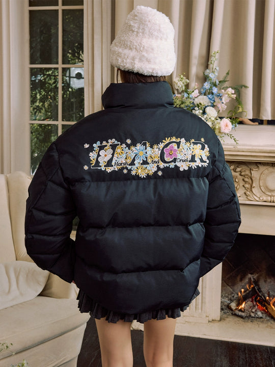 Harsh and Cruel Flowers Embroidery Puffer Jacket | Face 3 Face