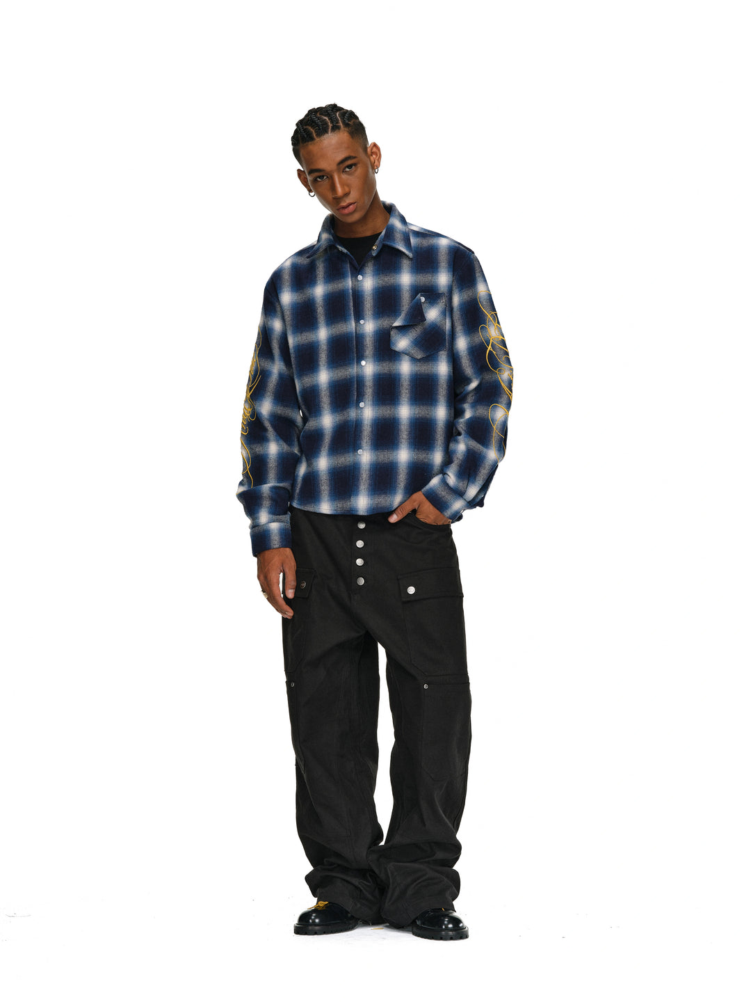 ANTIDOTE Embroidered Flannel Plaid Long Sleeve Shirt | Face 3 Face