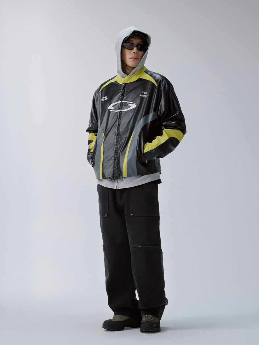 F2CE Color Block PU Leather Racing Jacket | Face 3 Face