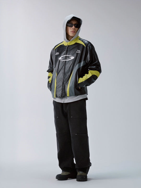 F2CE Color Block PU Leather Racing Jacket | Face 3 Face