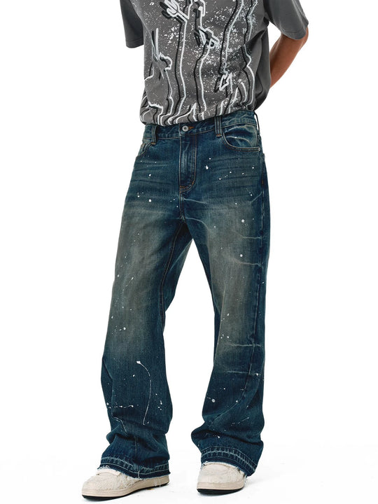 EVILKNIGHT(EK) Aged Splatter Ink Flared Denim Jeans | Face 3 Face