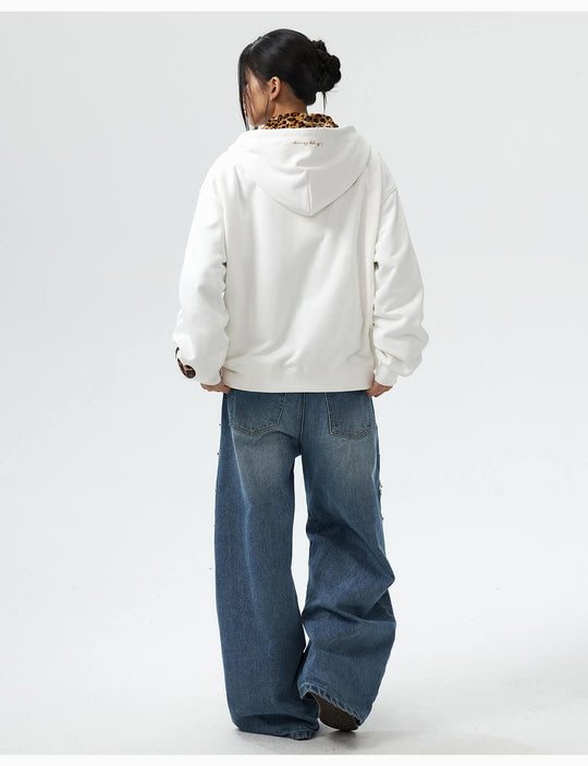 MEDM Leopard Faux Fur Layered Zip Up Hoodie | Face 3 Face