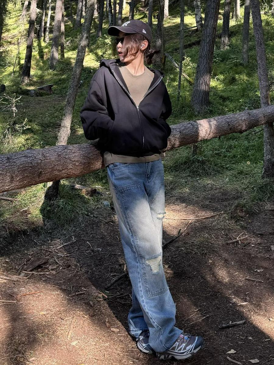 NOVACAM Washed Distressed Double Knee Jeans | Face 3 Face