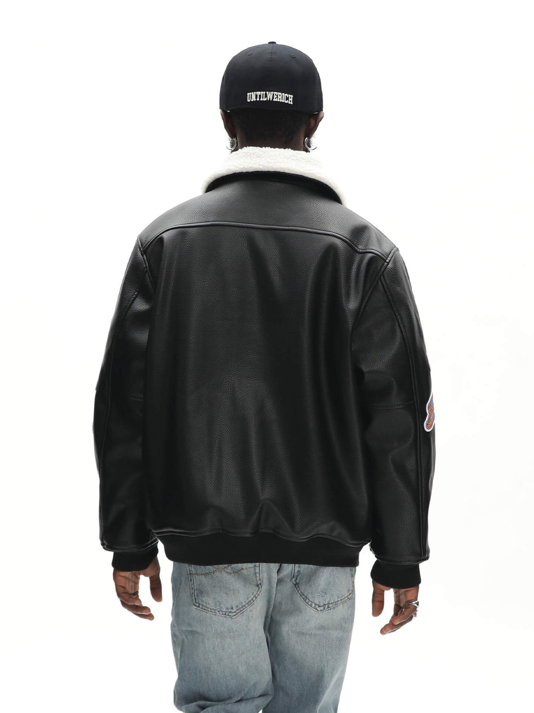 UNTILWERICH PU Leather Fleece Lined Bomber Jacket