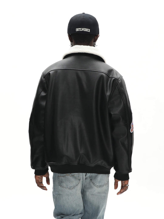UNTILWERICH PU Leather Fleece Lined Bomber Jacket