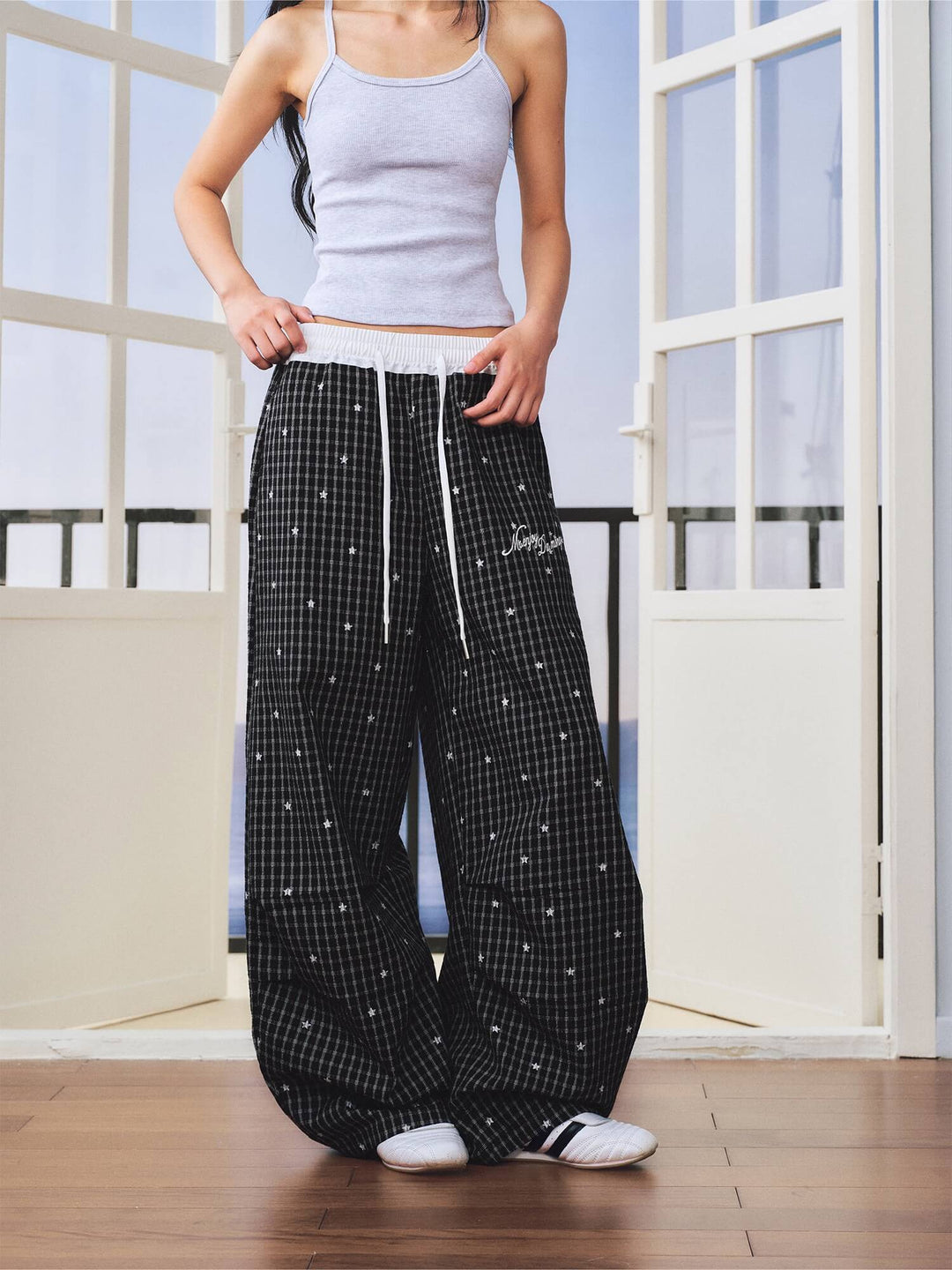 MEDM Star Print Checkered Double Layer Pants | Face 3 Face