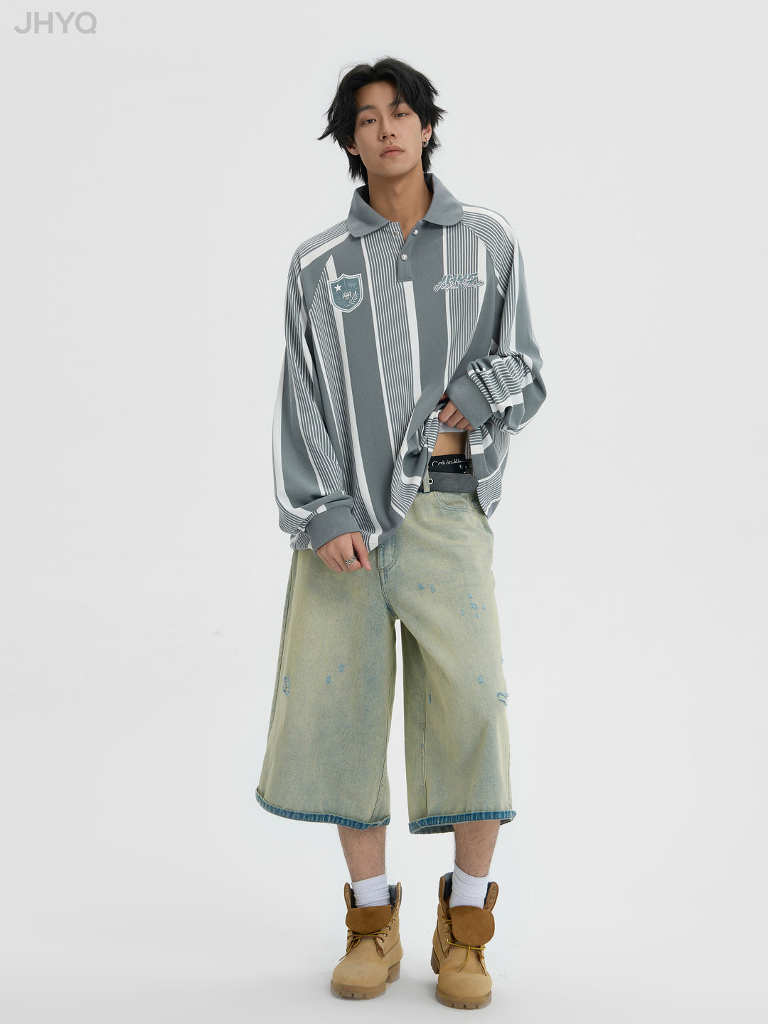 JHYQ Contrast Striped Long Sleeved Polo