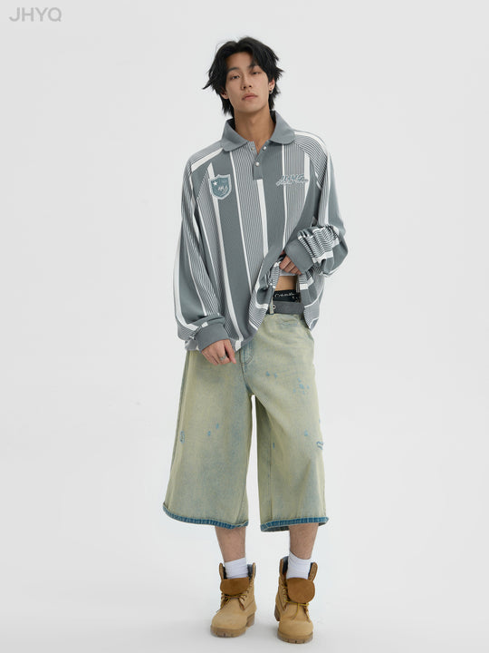 JHYQ Contrast Striped Long Sleeved Polo