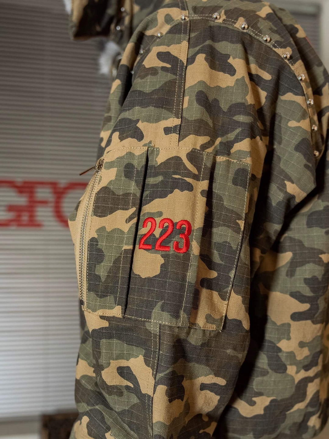 TGFCLUB Washed Camo Studded Faux Fur Hooded Jacket | Face 3 Face