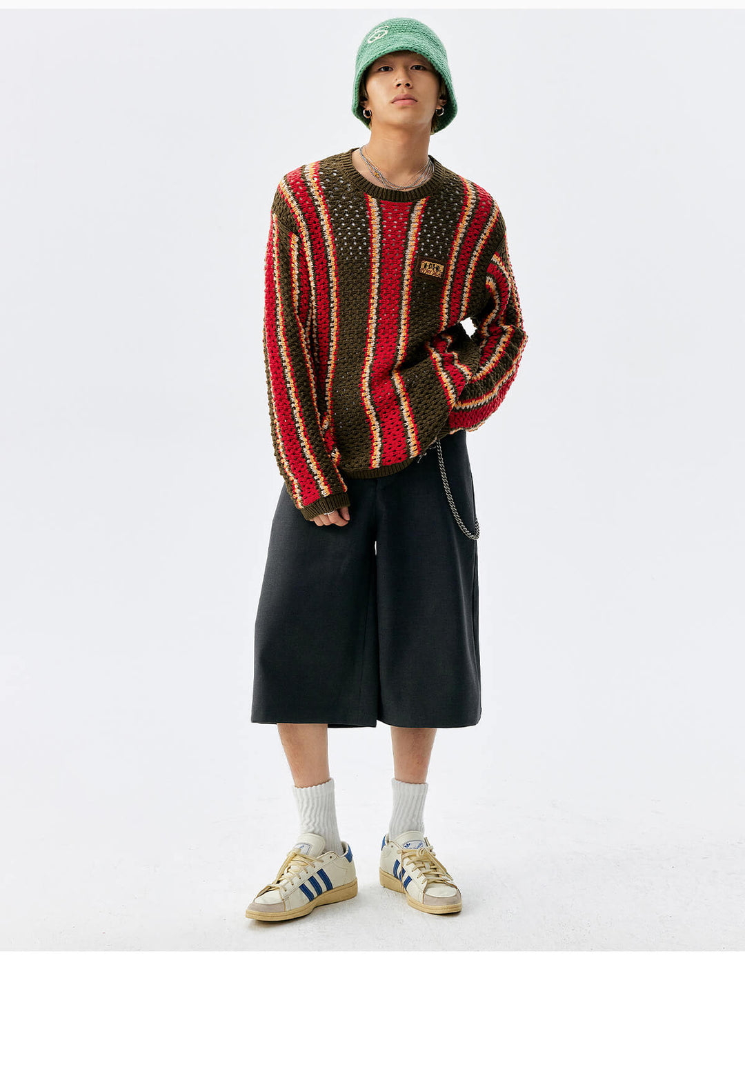 MEDM Multi Color Striped Open Knit Sweater | Face 3 Face