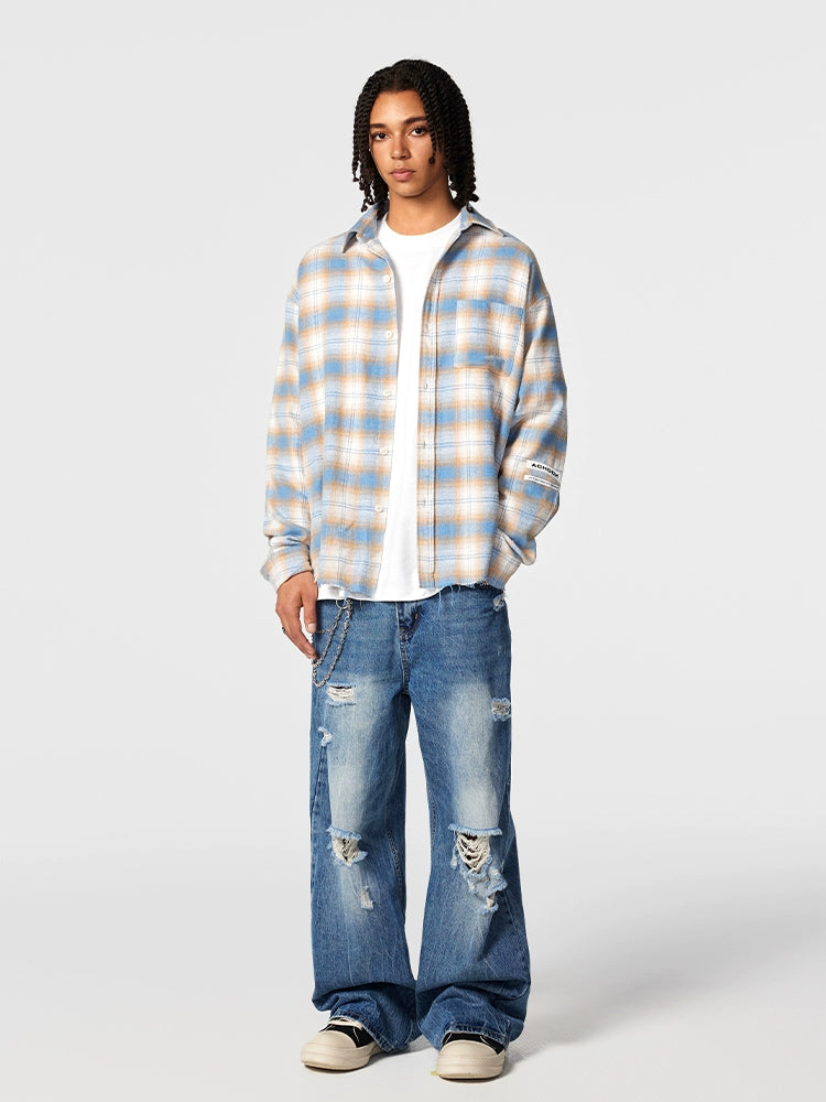 Achock Plaid Raw Hem Long Sleeved Shirt | Face 3 Face