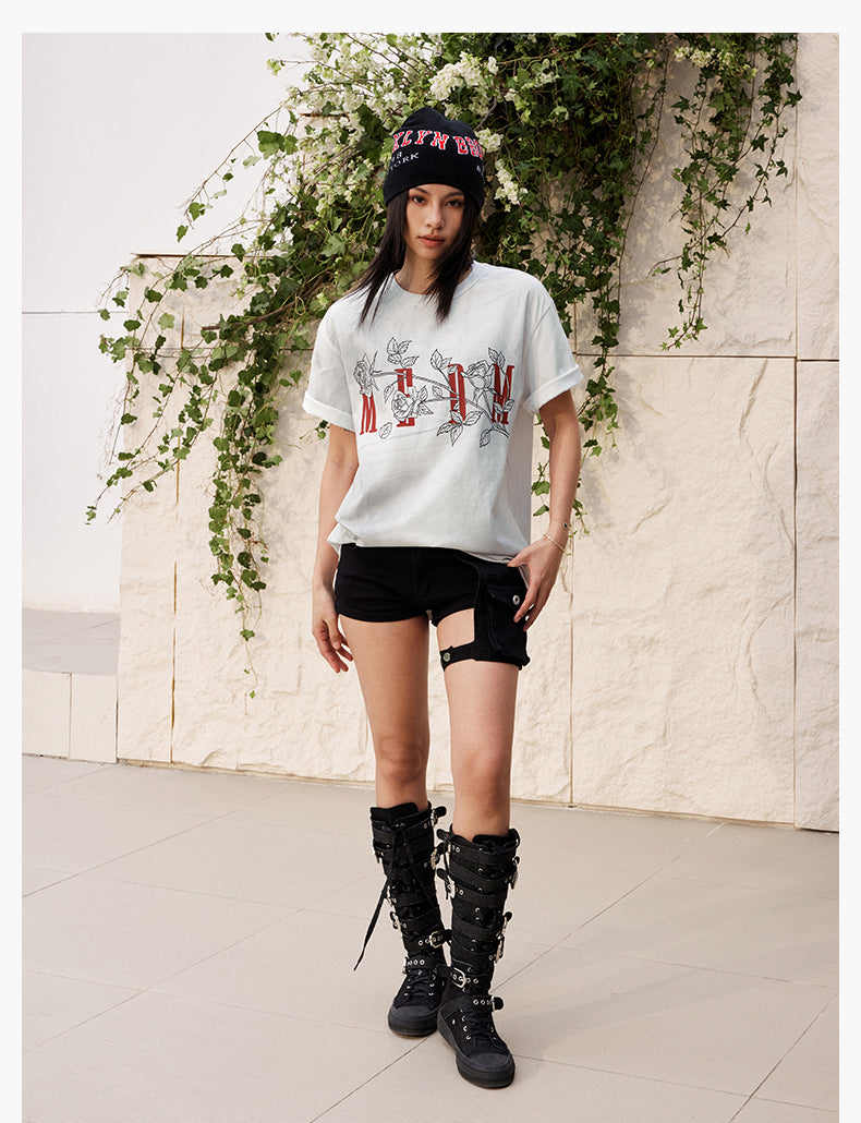 MEDM Rose Flower Print Washed Tee | Face 3 Face