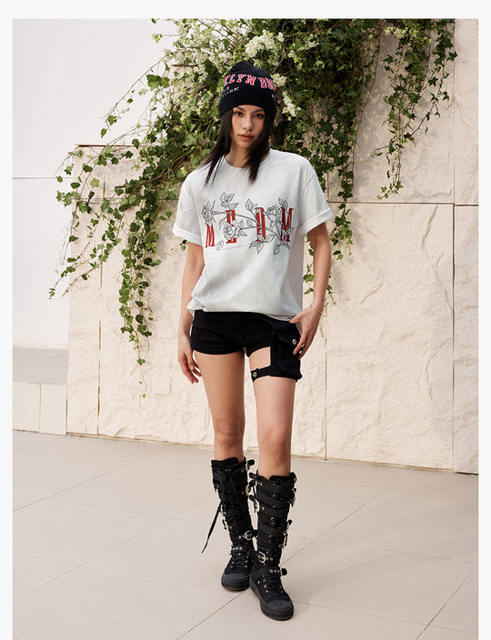 MEDM Rose Flower Print Washed Tee | Face 3 Face