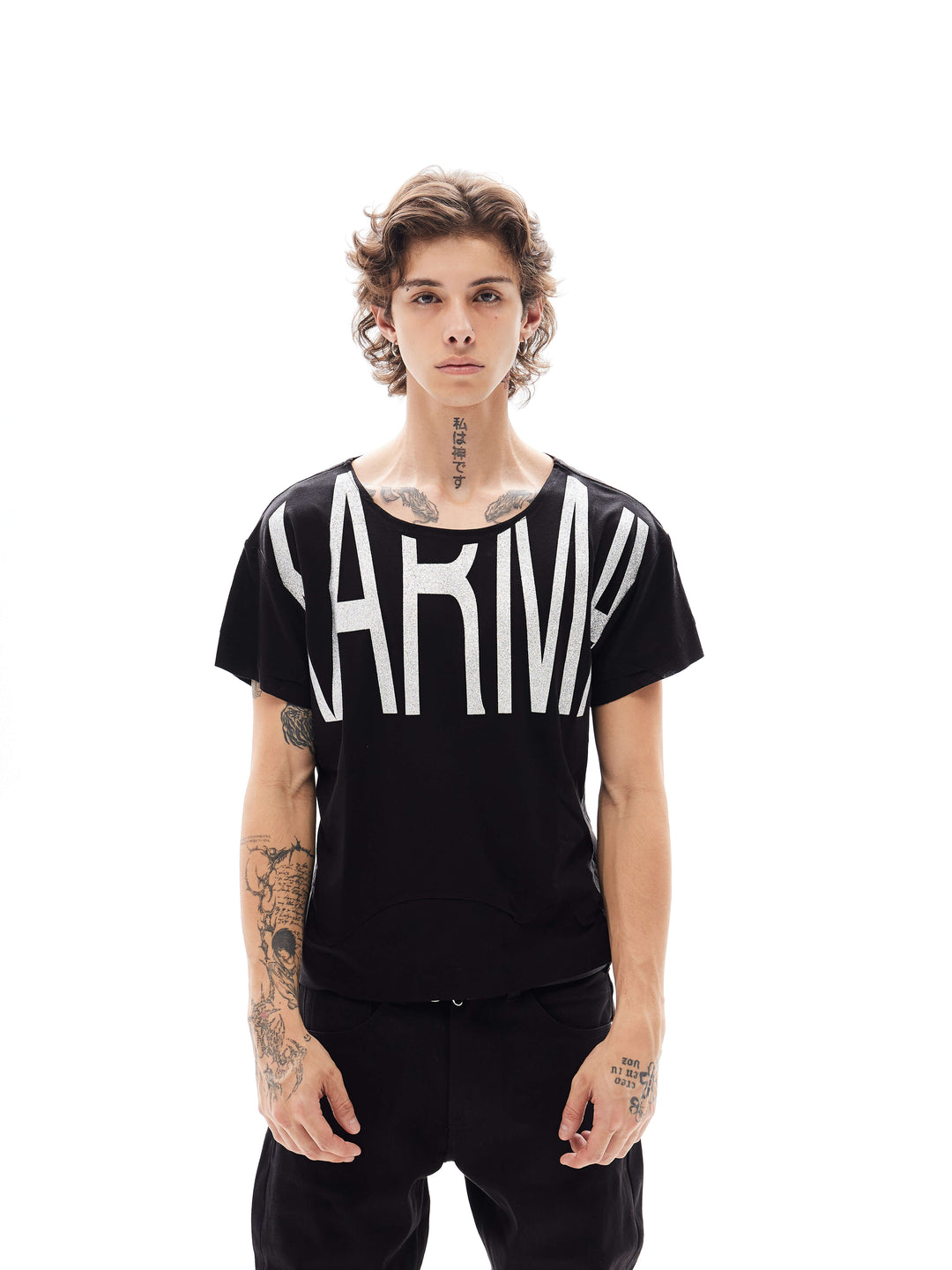 KARMANISTIC Glitter Logo Print Loose Fit Tee | Face 3 Face