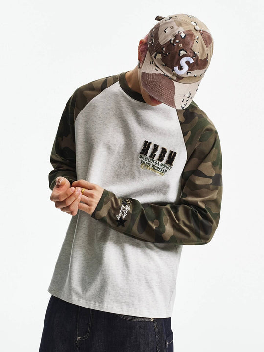 MEDM Leopard Camo Print Raglan Long Sleeve Tee | Face 3 Face