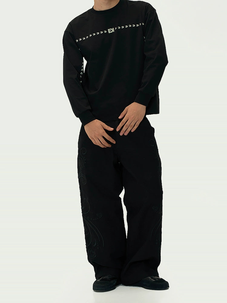 EVILKNIGHT(EK) Love Embroidered Casual Wide Pants | Face 3 Face
