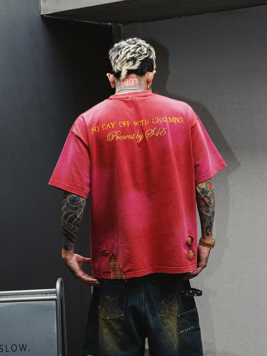 S45 Plaid Patchwork Washed Embroidered Logo Tee | Face 3 Face