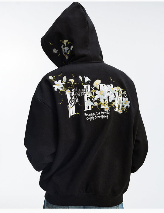 MEDM Rose Embroidered Zip Up Hoodie | Face 3 Face