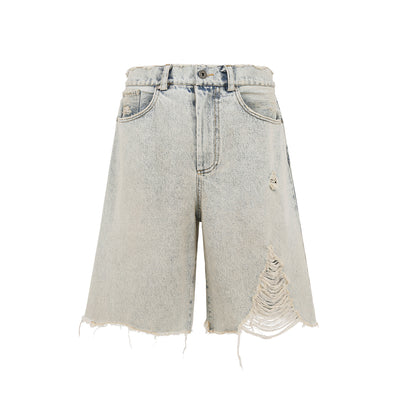 UNDERWATER Washed Damaged Light Blue Denim Shorts | Baggy Jorts | Face 3 Face