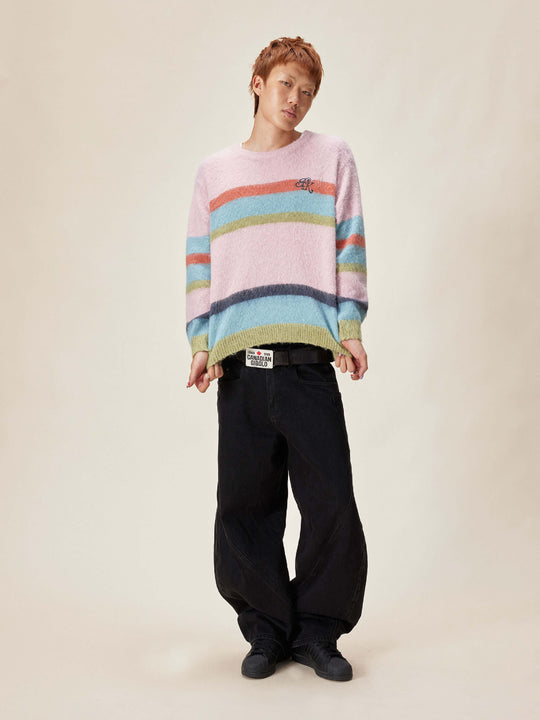 EVILKNIGHT(EK) Rainbow Striped Knit Sweater | Face 3 Face