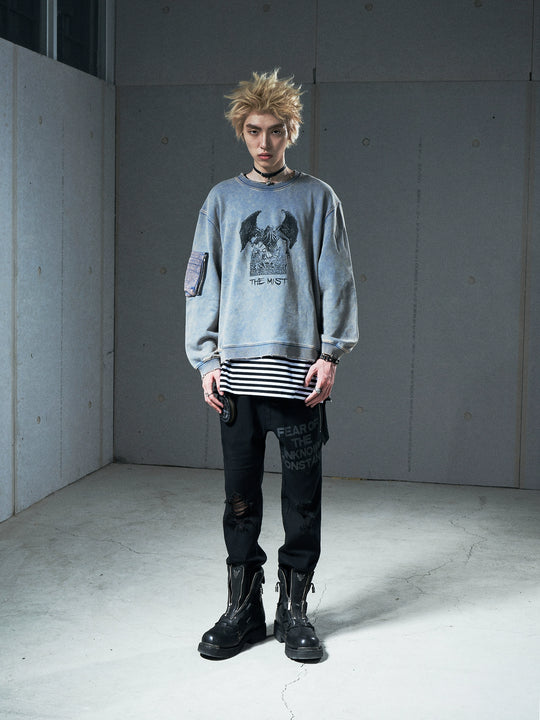 VENTUREK Washed Destruction Printed Sweatshirt | Face 3 Face