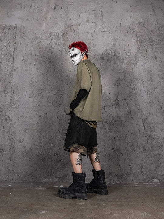 UNDERWATER Dirty Dye Deconstructed Cut-Out V-Neck Tee | Face 3 Face