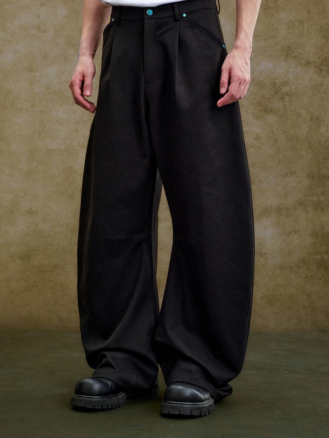 YADcrew Turquoise Studded Tucked Machete Black Pants | Face 3 Face